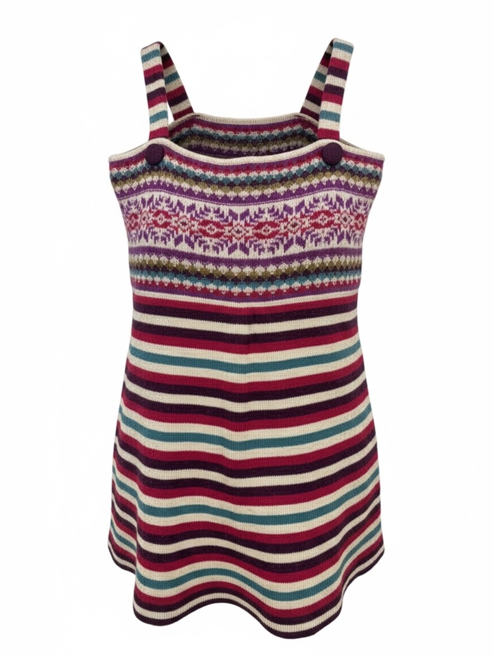 Moda International 100% Lambswool Fair Isle Stripe Knit Mini Dress L